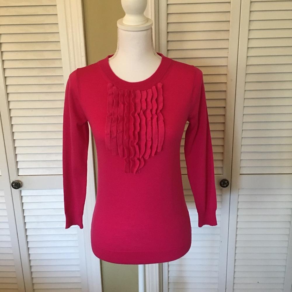 J. Crew Merino Wool Bright Pink Ruffle Sweater Size XS